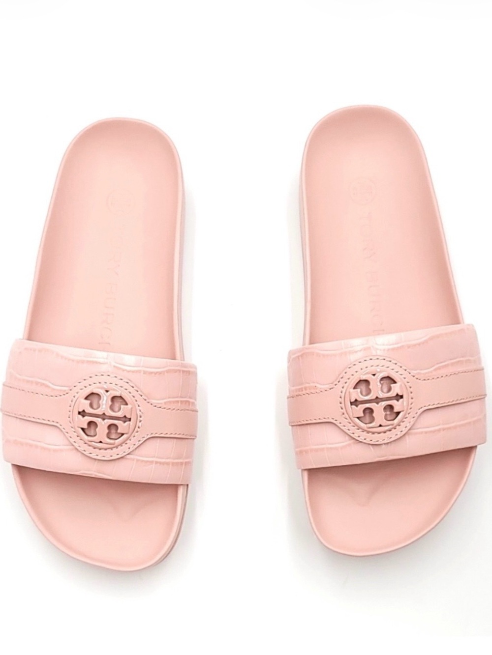 Tory Burch Mineral/Blush Pink Logo Slide Anatomic Sandals. Pre-loved!